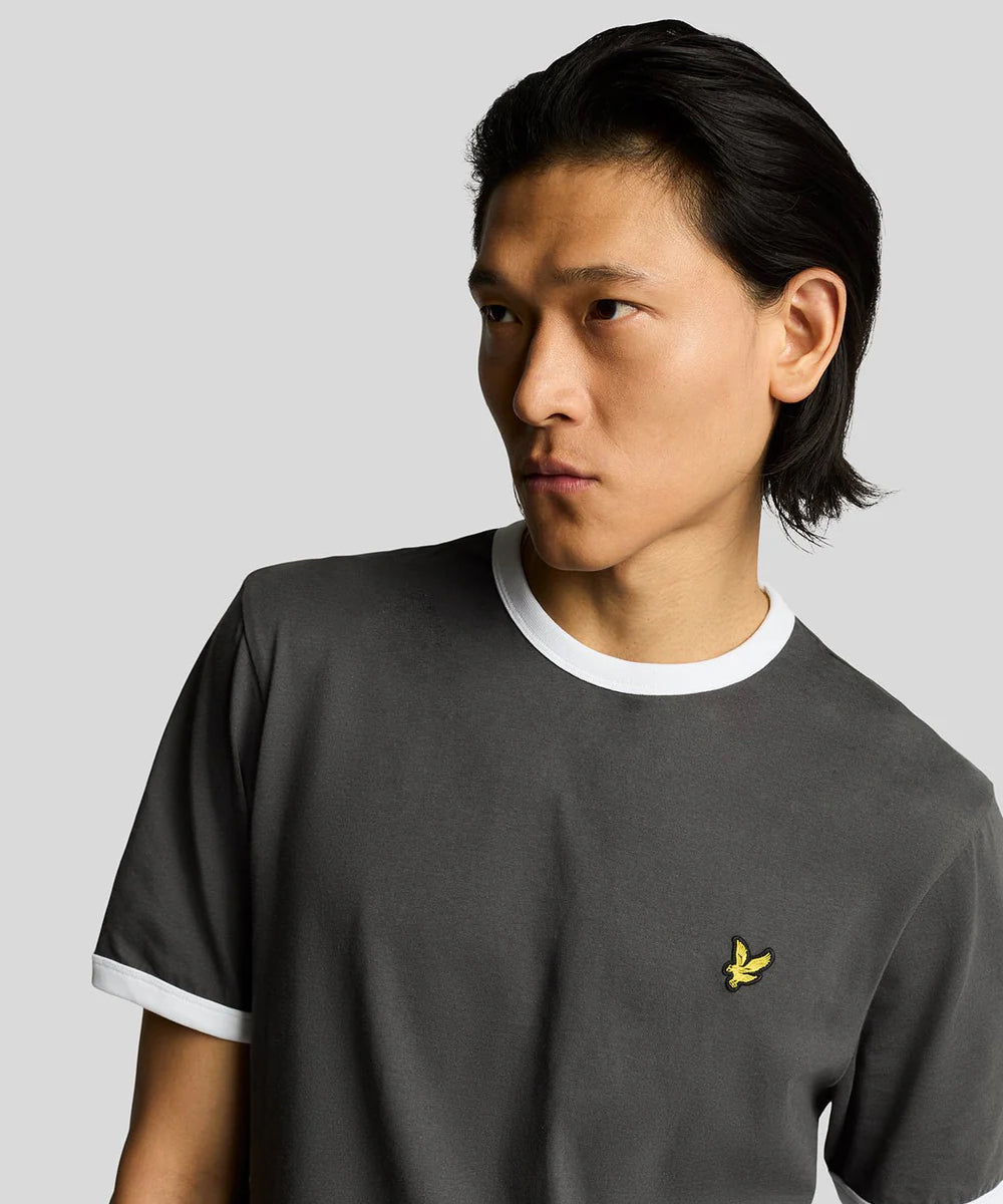 Lyle & Scott Ringer T-Shirt Gunmetal White Detailansicht