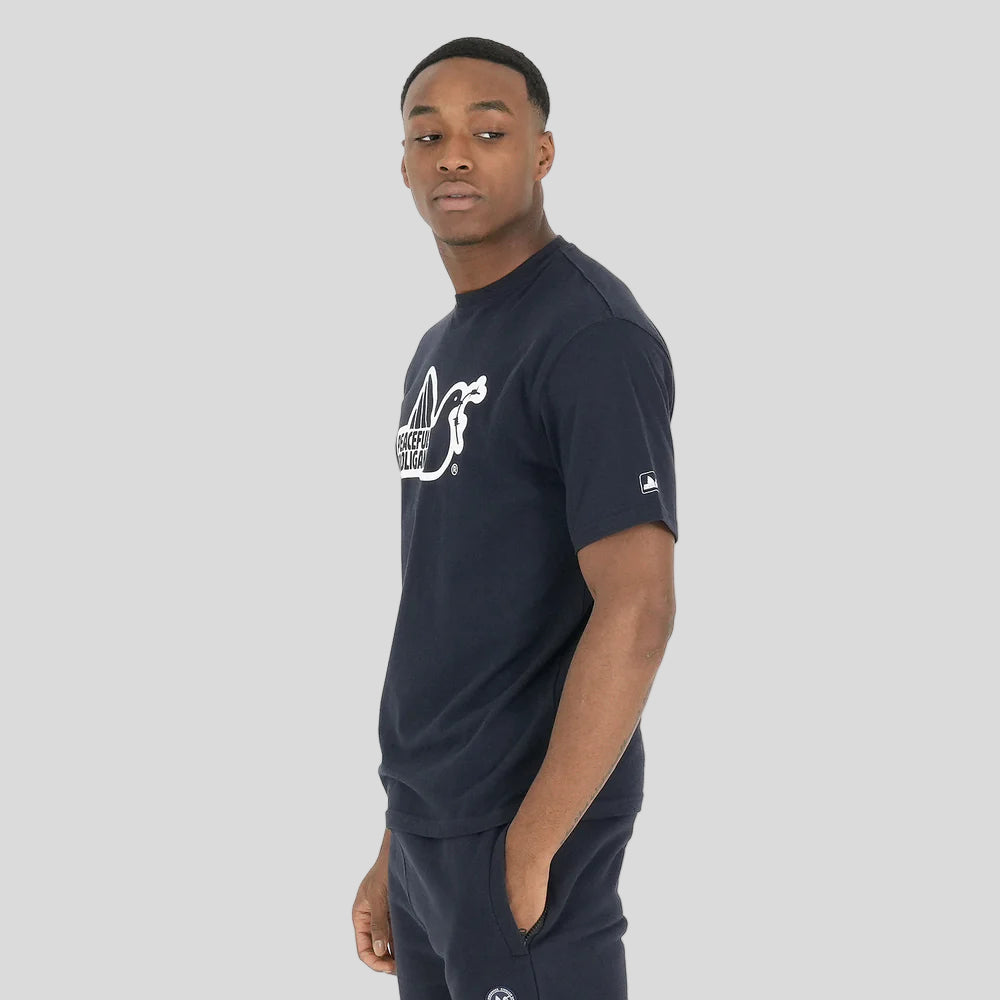Peaceful Hooligan Outline T-Shirt Navy von der Seite